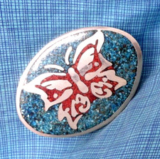 Butterfly Belt Buckle Boho Hippie Stone Inlay Coastal Cowgirl Vtg 70s  .QRT120