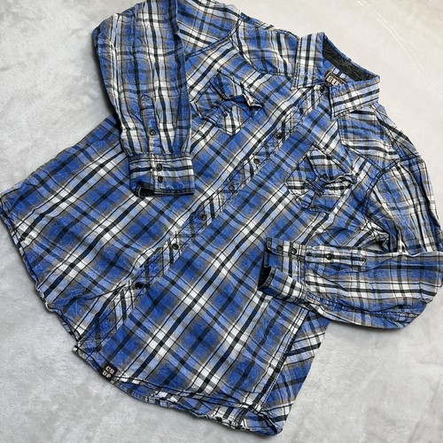 Cowboy Up Shirt Mens Large L Blue Plaid Western Pearl Snap Thick Stitch Pockets - Picture 5 of 16