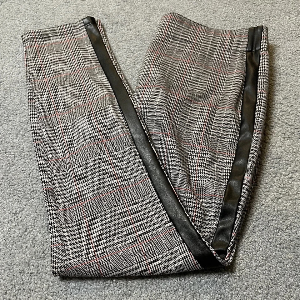 Pantalones NYDJ Lift Tuck para mujer 10 calce ajustado a cuadros gris ribete de cuero fiesta deportiva Foto 2 de 4