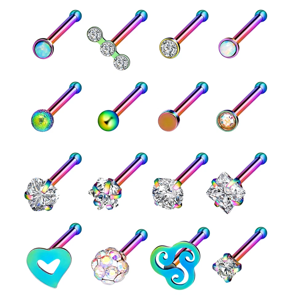 16-48Pcs цветной нос кольца хирургической стали винт L изгиб кости гвоздики пирсинг набор - Изображение 4 из 4