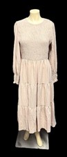 Women’s size XL midi dress solid beige smocked long puff sleeves new no tags