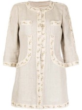 Chanel Beige Collarless Linen Coat