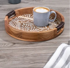 Thirstystone Round Acacia Wood Tray - Brown
