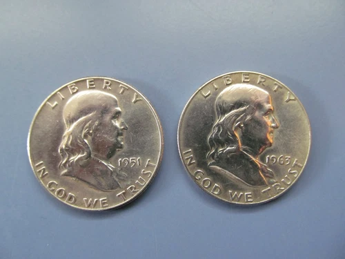 2 Ben Franklin Half Dollar 1951 1963 Silver 90% Coin