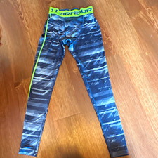 Under Armour Boys Compression Geometric Pants Gray/Green SM/P/P Polyester Blend