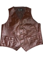 44 1970s Sears The Leather Shop Brown Leather Vest Cowboy Western Cafe Vintage