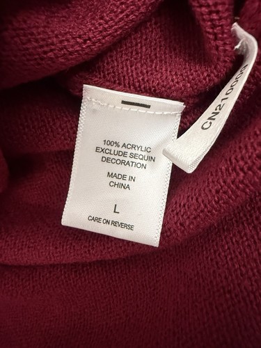 NWT NY & Company Womens L Maroon Oversized Sweater Shawl Sequin Sleeves - Picture 4 of 8