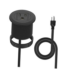 2 inch Desk Power Grommet, Flush-Mount Desk Outlet Build-in 1 US Black-3.28ft