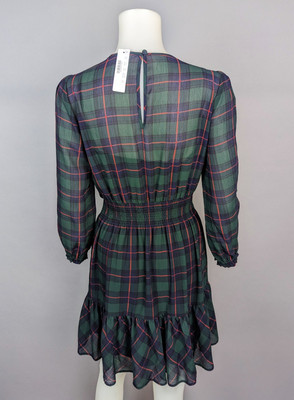 Red J Crew Black Watch Plaid Dress J Crew NWT Cinched Smocked Waist  Glendale Dress Green