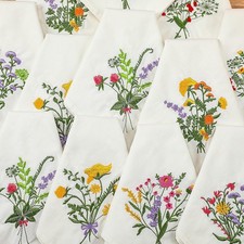 Tcy 18 Pcs Floral Embroidery Napkins 18" Embroidery Flower Linen Cotton