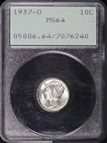 1937-D Mercury Dime PCGS MS-64 Old Green Rattler Holder