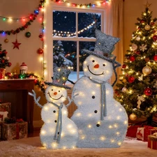 2 PCS Lighted Christmas Snowman 2D with Top Hat for Christmas Holiday Decoration