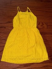 Girls Old Navy Yellow Eyelet A-line Sundress Knee Length Size 8