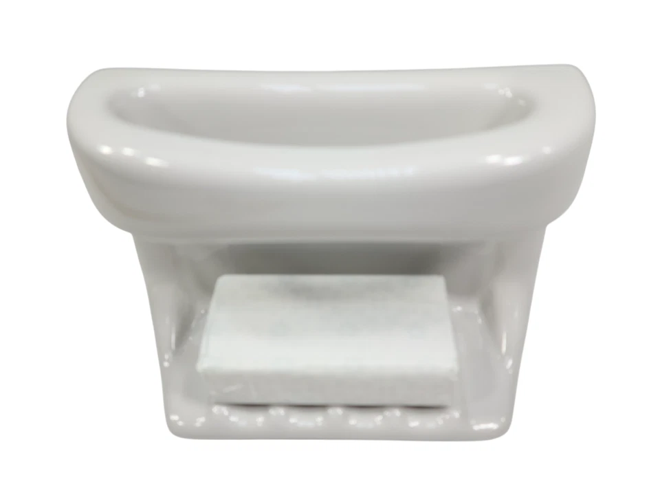 Vintage White Ceramic Soap Dish Tray Shower Washcloth Holder Mid Century Modern - Image 2 of 4