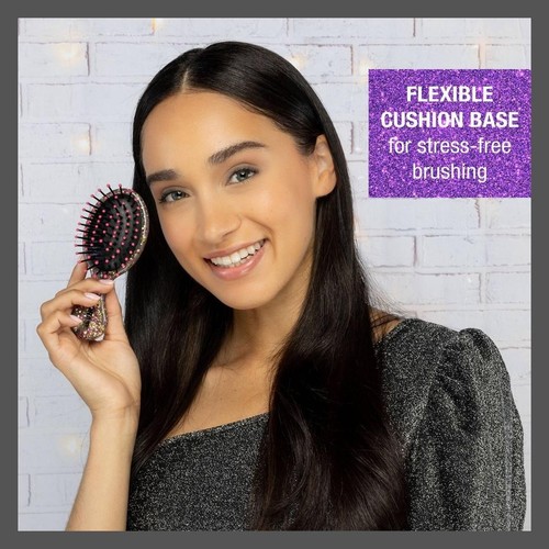 Conair Mid Size Cushion Detangling Styling Hair Brush Pink Glitter On-the-Go - Picture 3 of 5