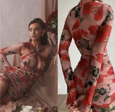 House of CB 'Adanna' rose print corset mini dress in stretch power mesh NEW $280