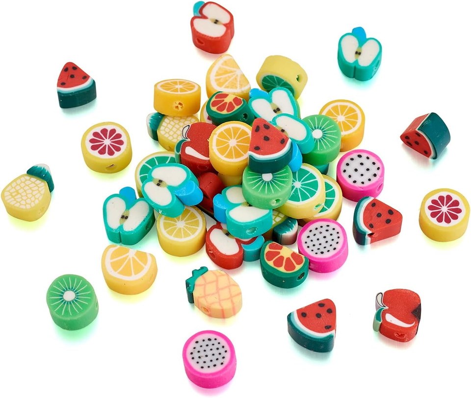 100 Perline Miste In Argilla Polimerica Animali 8-11mm Con Corda Elastica - Accessori Fai Da Te Per Bracciali E Collane - 2