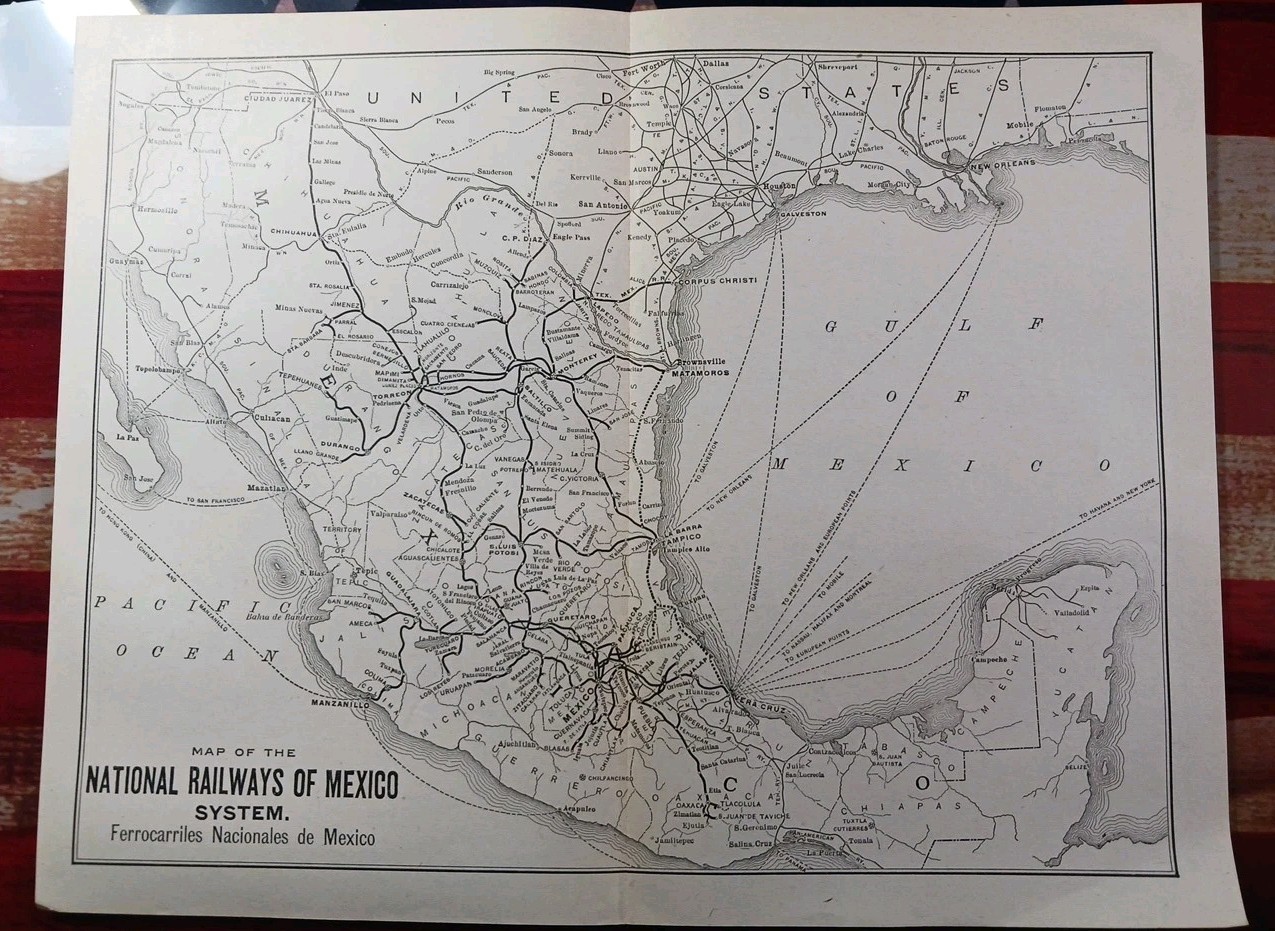 Mapa de ruta del tren 1910 SISTEMA FERROVIARIO NACIONAL DE MÉXICO Santiago Silao RARO 9x11