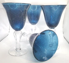 Thick, Quality, Hand Blown, Artland Wine Glasses / Water Goblets in Blue