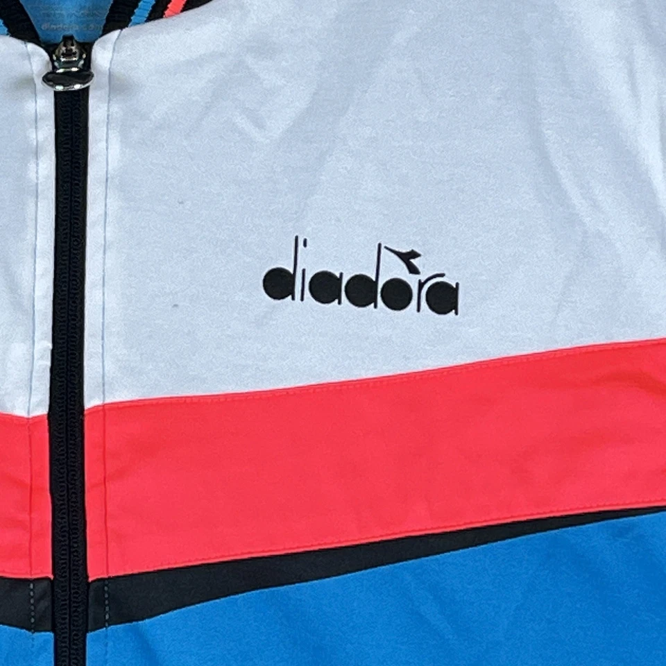 Chaqueta deportiva vintage Diadora para hombre XL azul blanco rosa cremallera completa chándal top Foto 2 de 4