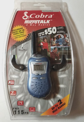 NEW Cobra Microtalk 2-Way Radio AM/FM Pacifica Blue FRS 115 PB Headphones Clip