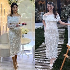 Luxurious Prom Party Dresses Lace Sequins Mid-Calf Ball Gown Strapless Boat Neck