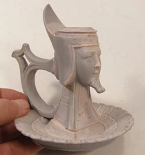 ANTIQUE SCHAFER & VATER BISQUE EGYPTIAN REVIVAL PHAROAH CANDLEHOLDER CANDLESTICK