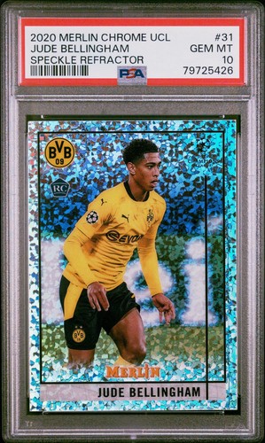 Jude Bellingham RookieTopps 2020-21 Merlin Chrome UCL #31 Speckle /150 RC PSA 10