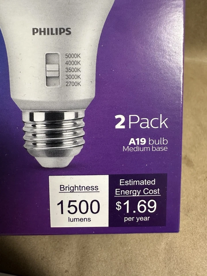 Philips LED Multi-CCT Dip Switch 100W A19 2P: Dimmable 13.7-Year Life - 2 boxes - Image 4 of 4