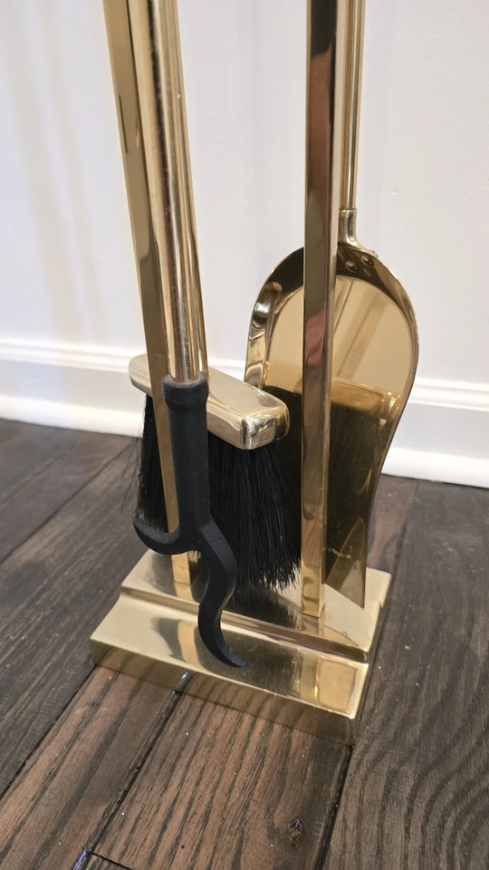 Juego de herramientas de chimenea vintage / latón macizo / juego de acompañante / decoración del hogar - juego de 4 piezas Foto 2 de 4