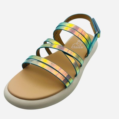 Girls' Iridescent Strappy Sandals Open Toe Hook and Loop Summer Lightweight New