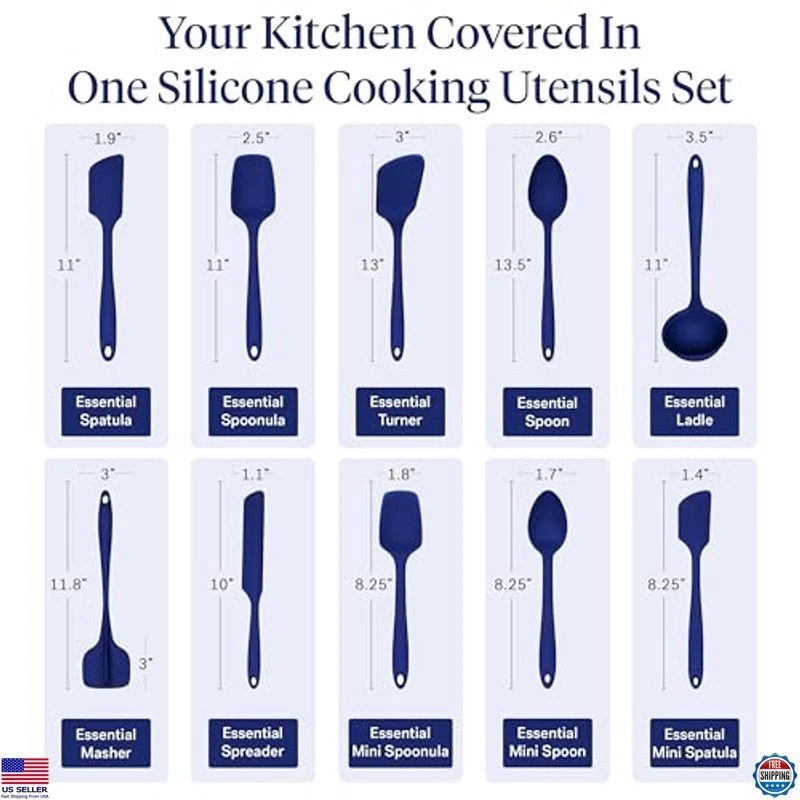 Juego de utensilios de silicona azul real GIR 10 piezas - cucharón, espátula, cuchara y más Foto 3 de 4
