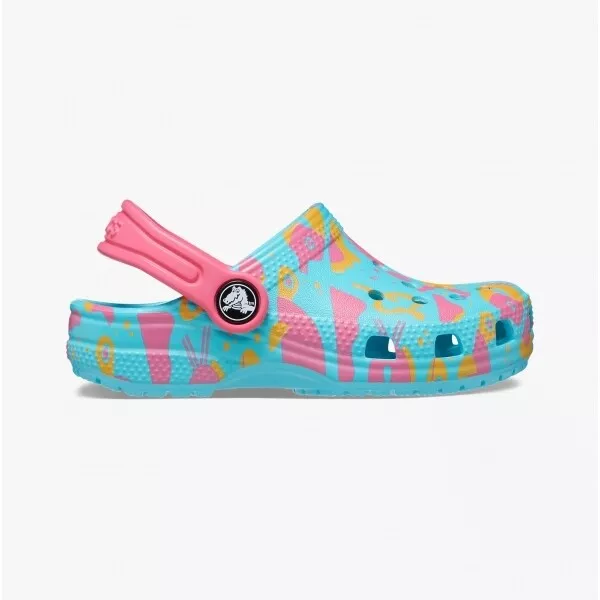Crocs CLASSIC ISLAND ESCAPE Girls Kids Lightweight Clogs Hyper Pink Multi