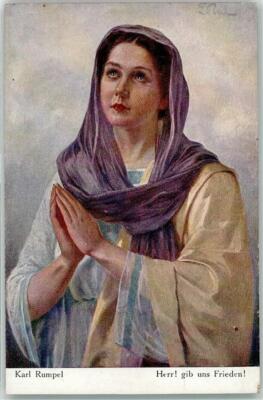 39289454 - Signed Karl Rumpel - woman in prayer: give us peace - WW I religion