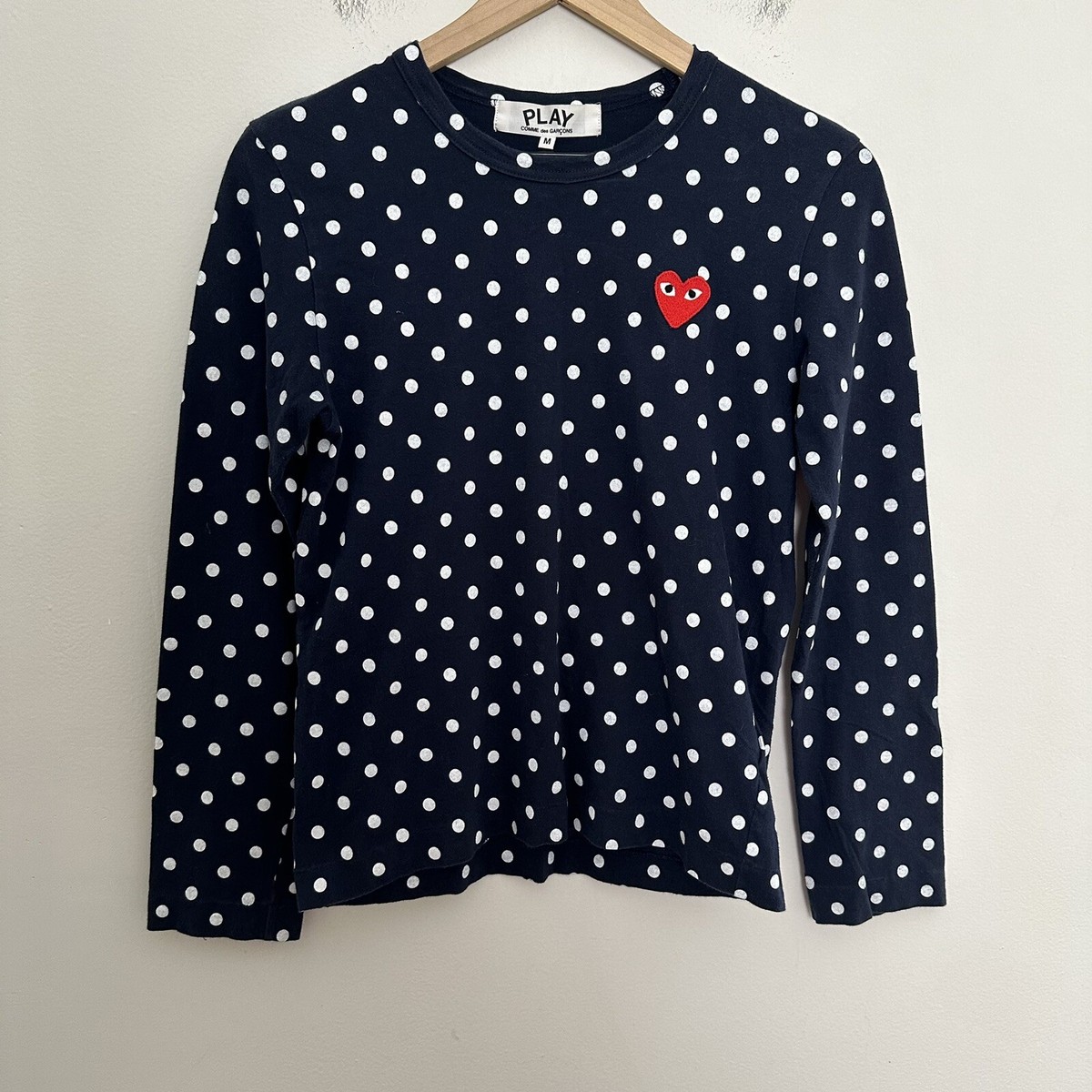 COMME DES GARÇONS PLAY- Dot Print Long Sleeve Crewneck T-Shirt | eBay