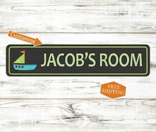 Custom Boy's Room Decor Sign Bedroom Door Personalized Boat 4x18 104182002028