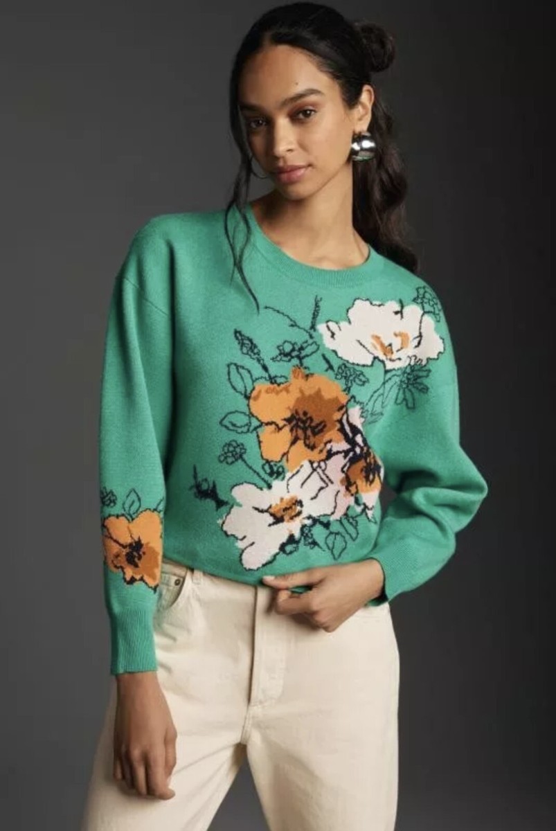 Anthropologie Maeve Sonal Nathwani Camryn Cropped Crewneck Sweater