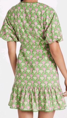 Never Fully Dressed Puff Sleeve Green Pink Print Dress Size US 4 Cottage Core - Picture 2 of 14