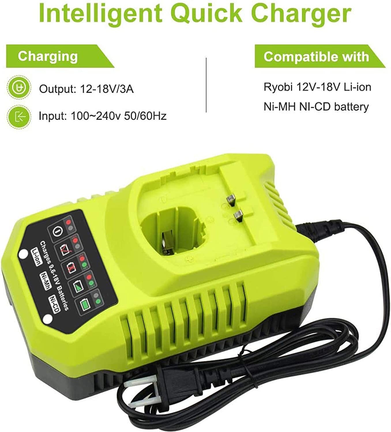 18V NiMh P100 Battery/Charger Replace For Ryobi P100 P101 ABP1801