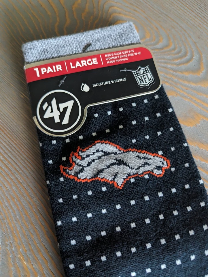 NFL Denver Broncos Hombres Logo Calcetines Grandes 9-13 Azul Suave Alto Tri Color '47 Foto 3 de 4
