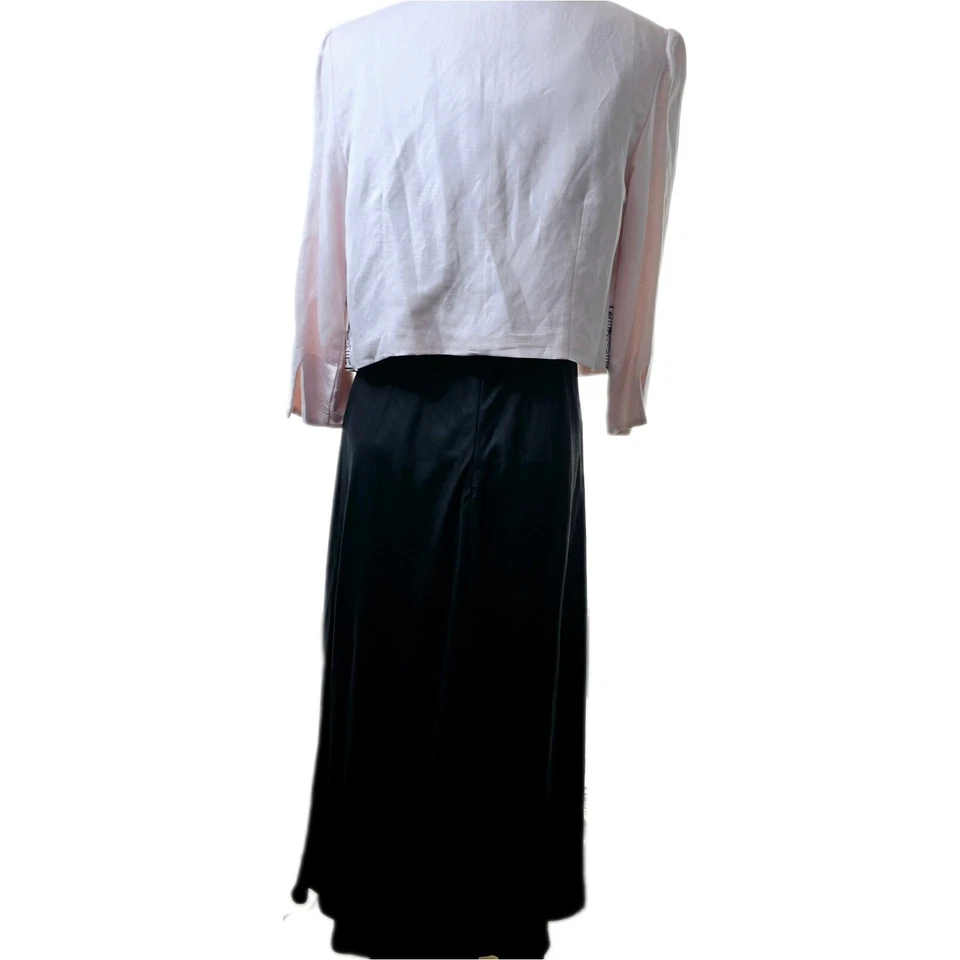 Kim Rogers Linen Blend Dress Suit Womens 10 Two Piece Set Black Pink Embroidered - Image 3 of 4