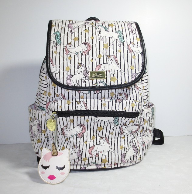 Luv Betsey Johnson White Black Stripes Unicorn Stars Quilted Fabric
