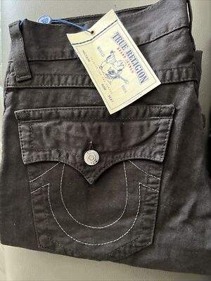 Men TRUE RELIGION STRAIGHT W FLAP JET BLACK Denim Jeans W33 | eBay 