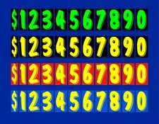 Car Dealer 7.5" H windshield pricing stickers numbers Black, Yellow, Chartreuse 