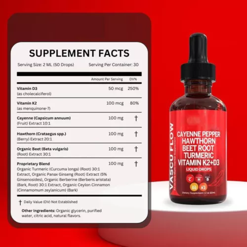 Cayenne Pepper Hawthorn Beet Root Turmeric Vitamin K2+D3 Liquid Drops 60ML - Picture 3 of 17