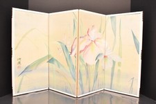 Japanese VTG Panel Folding Screen Asian Byobu Painted Chinese ATQ Tabletop 32x17