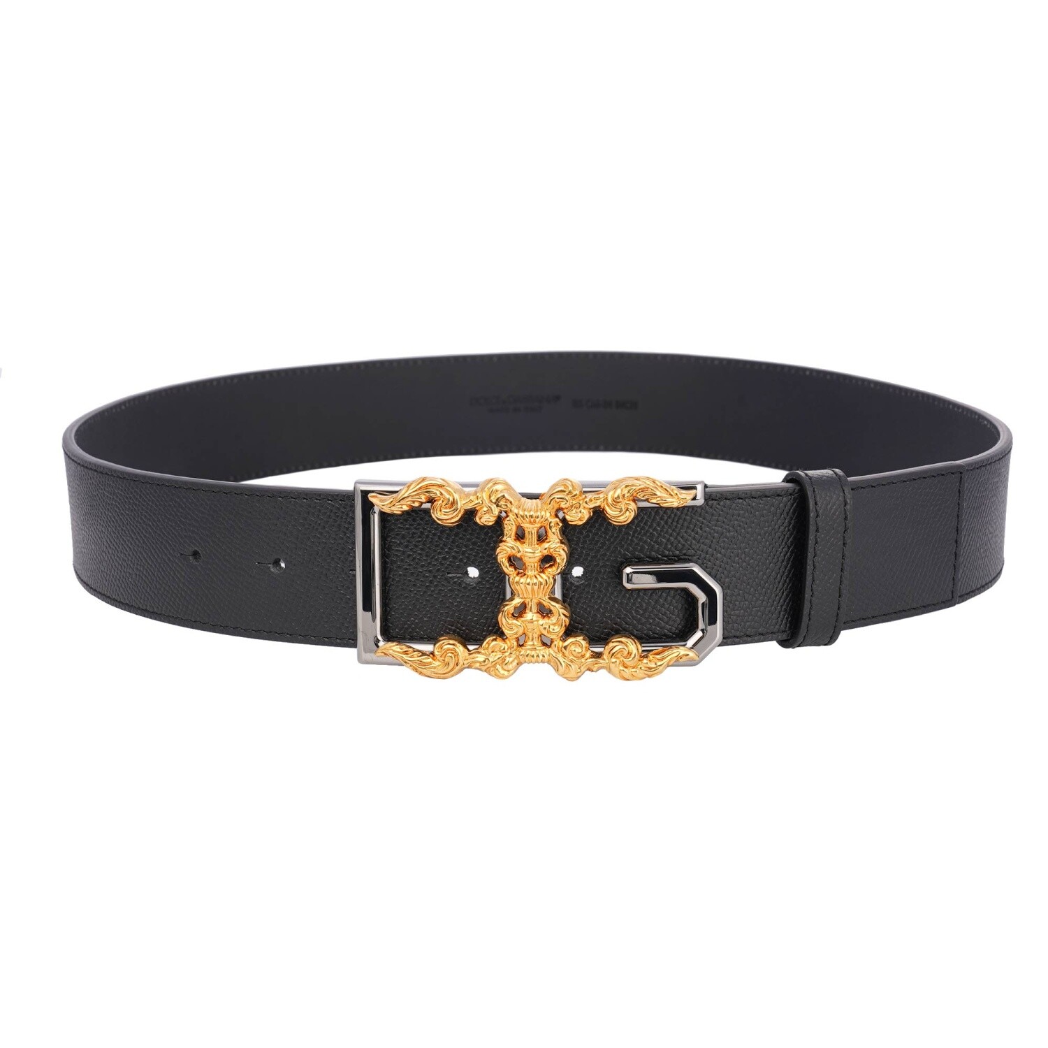 DOLCE & GABBANA DG Cintura In Pelle Barocca Nera Oro Argento 85 34 13754