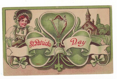 c1910 WILBER NEBRASKA ST PATRICKS DAY CLOVER VINTAGE POSTCARD BERGMEIER AMELIA !
