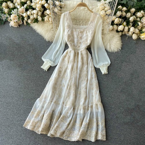 Ladies Floral Embroidery Dress Long 