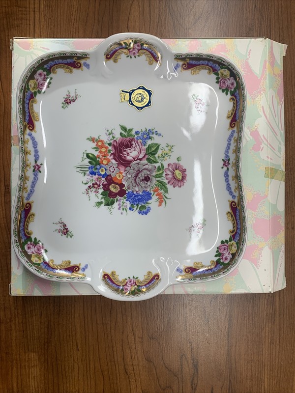 Vintage LIMOGES DECOR A LA MAIN 10.5”x9” Dish Serving Tray Gold Tone Leaf Floral